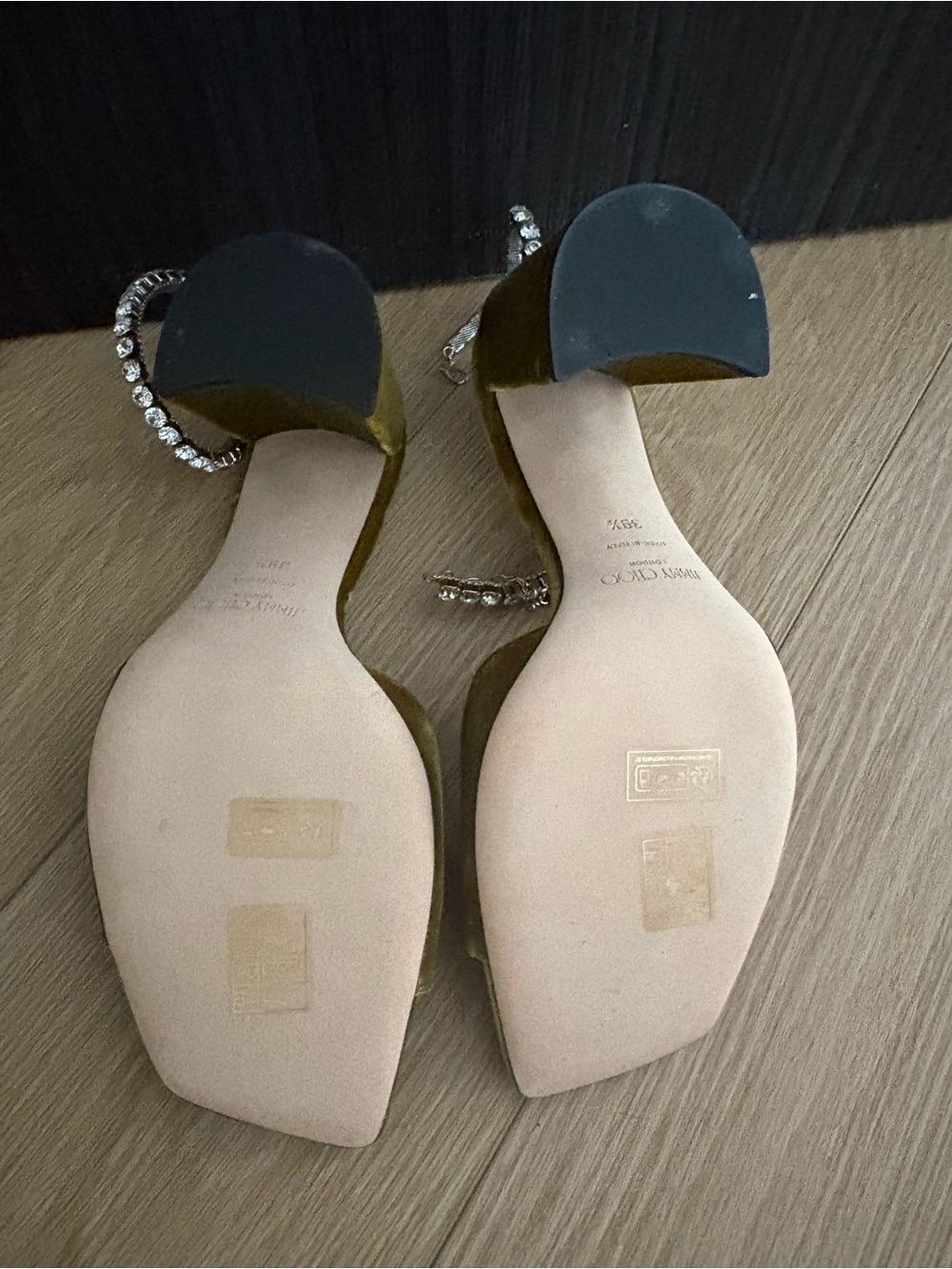 Jimmy Choo Olive Velvet Crystal-Ankle Strap Heels - Picture 4 of 4